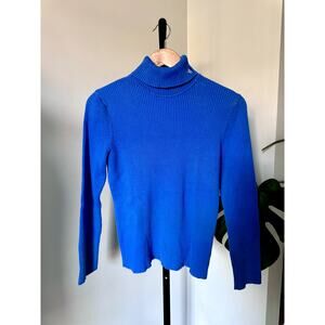Ralph Lauren Women Pullover Blue Ribbed Turtleneck Sweater